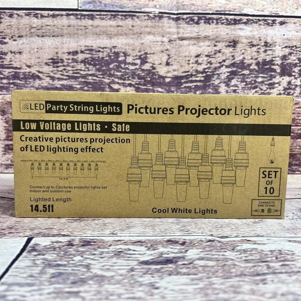 Snowman Picture Projector String Lights 10 LED Christmas Snowflake White 14.5ft